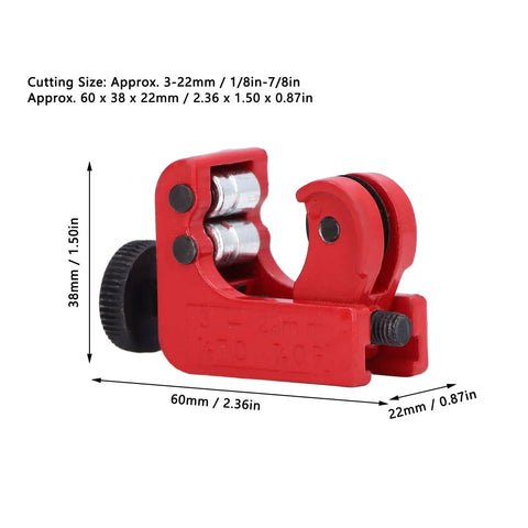 Compact Mini Tubing Cutter Tool, All Steel Alloy Build, Cuts Soft Copper, Brass, And Aluminum 3 Through 22mm, side view
