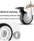 Close-up of 4 Pack Heavy Duty Furniture Caster Wheels With Brakes M10 M12 Threaded, showcasing built-in metal bearings for smooth rolling.