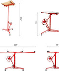 Heavy Duty Steel Drywall Lifter With Adjustable Height And Smooth Ride Casters For No Sweat Solo Ceiling Mounting and Plasterboard Hoisting On Any Busy Job Site Or Home Reno Garage Setup dimensions displayed