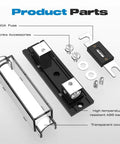 250 Amp ANL Fuse Holder Inline 0 2 4 Gauge AWG For Your Car Audio Rig With Easy Install Two Screw Holes Secure Mount Great For Cars Trucks Boats Durable Construction For Long Lasting Performance In Harsh Road And Marine Conditions. black ANL fuse holder, transparent cover, screws, and 250A fuse
