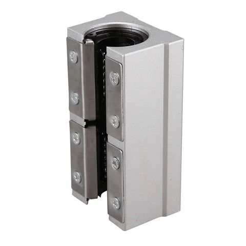 Beefed Up SBR16LUU Linear Bearing Pillow Block Set For CNC And 3D Printer Upgrades, 16mm Inner Diameter, Aluminum Alloy, Durable Precision Hardware For DIY Machining And Tools, Includes 2 Pieces close-up silver aluminum linear bearing block