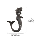 Hella Sturdy Mermaid Cast Iron Hooks, Rustic Black Wall Plant Hanger, 6x3.39in, durable iron, ideal for cozy storage.