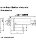 Technical diagram of Workhorse Electric Linear Actuator 150mm And 200mm Stroke 12V 24V DC Gear Motor with measurements