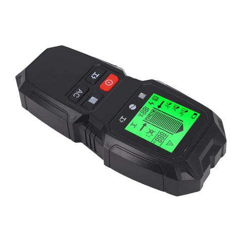 Jiawu Wall Scanner Detector 5 in 1 Accurate LCD Display Stud Finder for DIY Projects Home Use Black with buttons and display