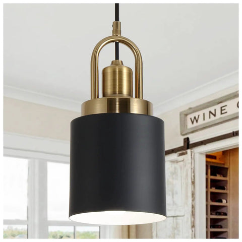 Modern Cylindrical Pendant Chandelier Black Finish With Vintage Farmhouse Vibe Dope Yet Sleek Hanging Light in kitchen decor