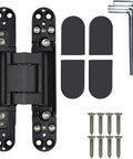 Top Tier Six Inch Hidden Door Hinges With Dead Simple Three Dimensional Tuning And Workhorse Zinc Alloy Build For Smooth Heavy Duty Swings On Flush Panels Up To Forty Four Pounds Load, includes screws and tools.