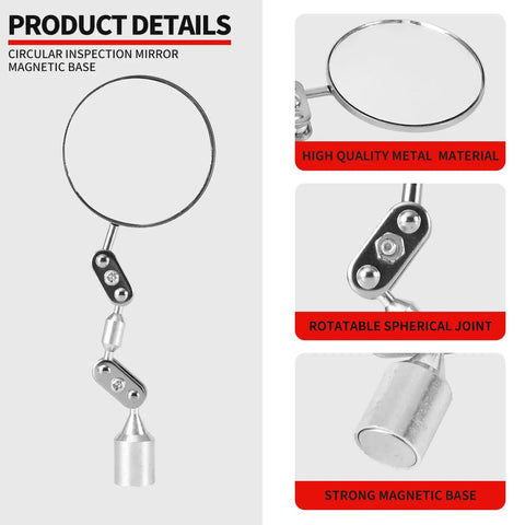 Inspection Mirror With Magnetic Base For Welding Or Automotive Repairs, 2.16 Inch Mirror, Ball Joint Angle, Hands Free Mount
