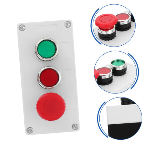 Stop Box Electrical Switch Enclosure for Industrial Use with Easy Installation and Rugged Durable Build, red and green buttons.