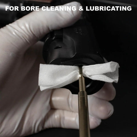 Pro Grade Gun Cleaning Kit With 600 Patches And 600 Swabs Lint Free And Highly Absorbent Cotton 6 Inch Swabs In Use