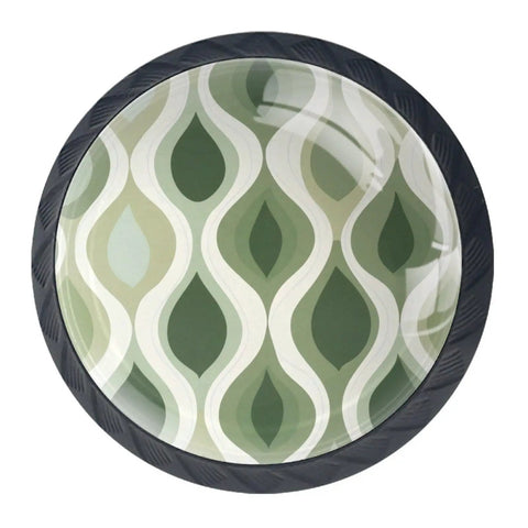 4 Pack Cabinet Knobs With Vintage Ogee Ovals In Sage Green Pattern, Crystal Glass Drawer Pulls, Dresser Knobs For Kitchen Or Closet