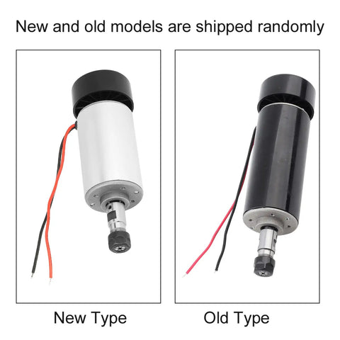 Heavy Duty 300W DC 48V CNC Spindle Motor Featuring ER11 Collet Mount And Fully Air Cooled Design on display with new and old model designs.