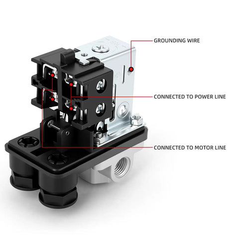 Air Compressor Pressure Switch With 4 Way Valve And Regulator 0 To 180 Psi 90 To 120 Psi Cut In Cut Off 110V 240V showing wiring