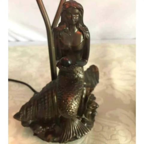 Mermaid And Lily Flowers Tiffany Style Stained Glass Accent Table Lamp 20 Inch Tall Elegant Nightstand Light With Warm White Glow And Classic Vintage Charm E12 Bulbs Not Included featuring a mermaid base.