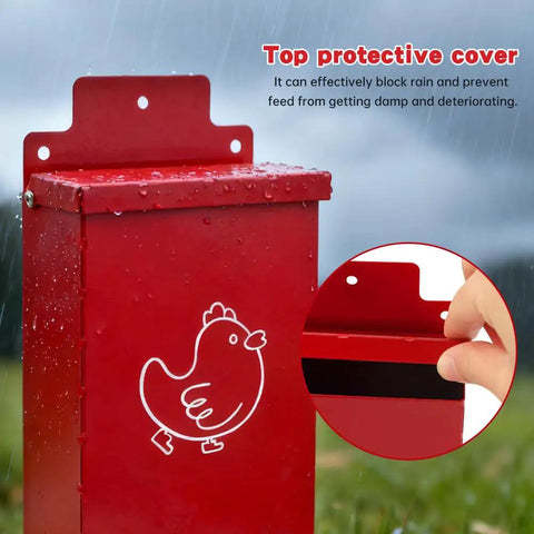 No Sweat Auto Fill Metal Chicken Grit Feeder Slick Oyster Shell Dispenser With Tight Lid, rain-resistant cover