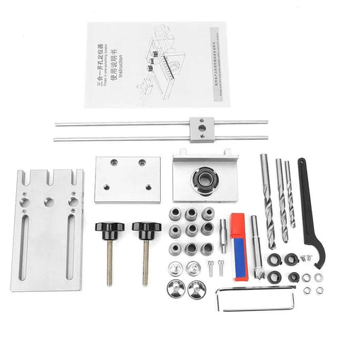 Three In One Dowel Jig Kit With Self Centering Dowel Jig, Drill Locator And Adjustable Drill, Includes Dedicated Clamp Board