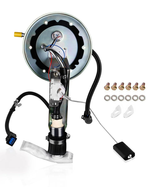 Electric Fuel Pump Assembly For 2003 To 2010 Ford Crown Victoria Lincoln Town Car Mercury Grand Marquis 4.6L V8 And 2003 To 2004 Marauder 4.6L V8 Replaces SP2336H E2336S EB336S OE Numbers 4W1Z9H307AA 3W1Z9H307AB Plug And Play Fit V8 Sedans showing full assembly and installation accessories.