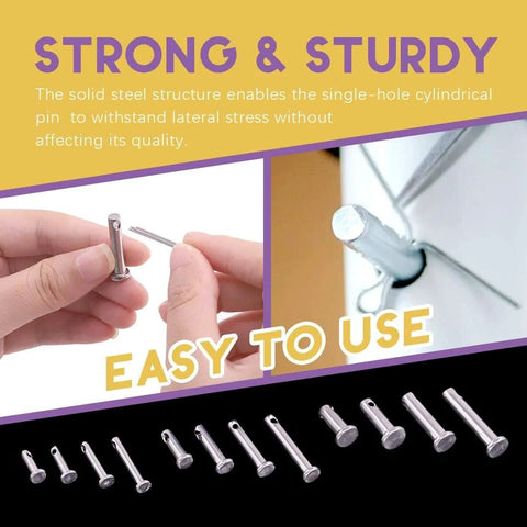 44 Piece Clevis Pin Assortment Kit In 304 Stainless Steel M3 M4 M5 Flat Head Pins With Holes shown in use and organized
