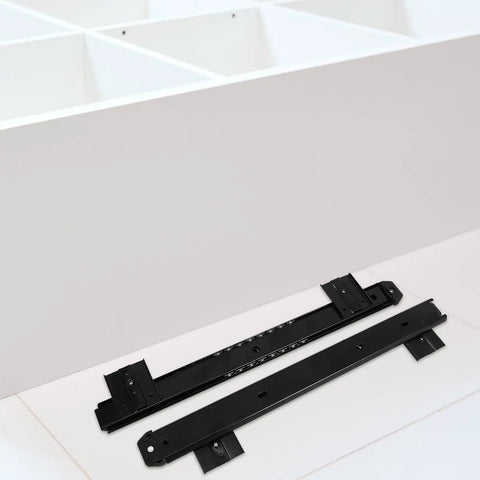 Slick Glide Keyboard Tray Slides With Bottom Mount Drawer Rails 35mm Width Cold Rolled Steel on a white desk surface.