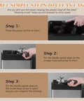Step-by-step guide showing No Sweat Electric Portafilter Cleaner With Quick Spin Motor And Dual Brush Heads for easy cleaning.