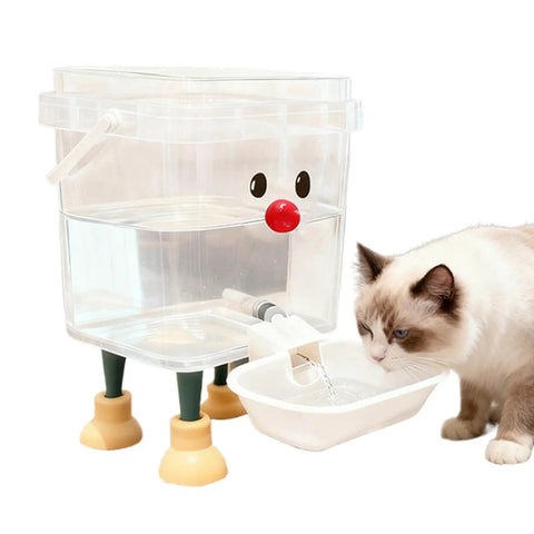 Smile Face Cat Water Dispenser With Cartoon Pet Fountain next to cat, raised reservoir, ideal for multi-floor homes, easy hydration