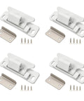 Set of four heavy duty magnetic door latches for outdoor camper and RV exterior use with stainless strike plates and screws.