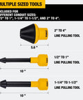 Multiple sized tools from Must Have Conduit Line Puller Attachment Kit For Wet Dry Vacuum Accessories for various conduit sizes.