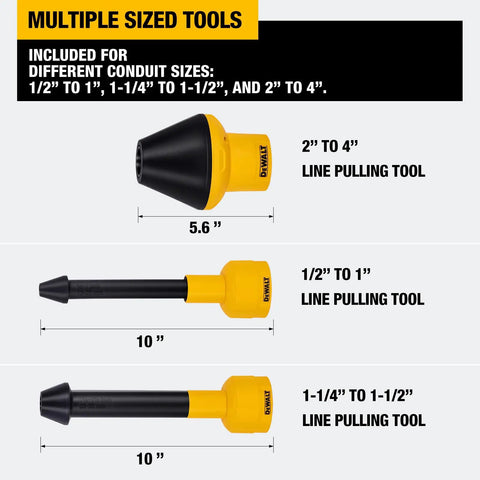 Multiple sized tools from Must Have Conduit Line Puller Attachment Kit For Wet Dry Vacuum Accessories for various conduit sizes.
