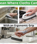Person using scrub brush shown to clean kitchen surfaces, highlighting ergonomic grip with x-ray effect. AllStone Countertop Cleaner Plant Based Stone Safe Daily Use Spray With Scrub Brush For Granite Quartz Marble And Stone Surfaces Delivers Streak Free Detail Clean Without Harsh Chemicals.