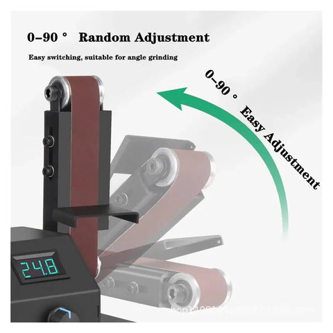 Adjustable angle arm for 250W Multifunctional Electric Belt Sander And Polishing Machine with Knife Sharpener, showing 0-90° range.