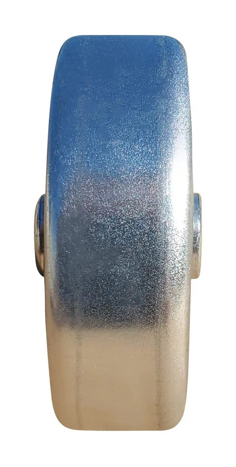 Gotta Love These Heavy Duty Zinc Plated Steel Skate Wheels For Flow Rails! View of a single zinc coated roller wheel for conveyor systems.