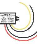 Front view of waterproof car mounted buck converter, 12V 24V to 9V 5A 45W DC to DC step down regulator with labeled wires