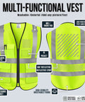 Straight Up Heavy Duty High Visibility Reflective Safety Vest With Custom Logo Printing For Outdoor Crews Bright Yellow Hi Vis Premium Workwear For Jobsites with ID pocket and reflective strips