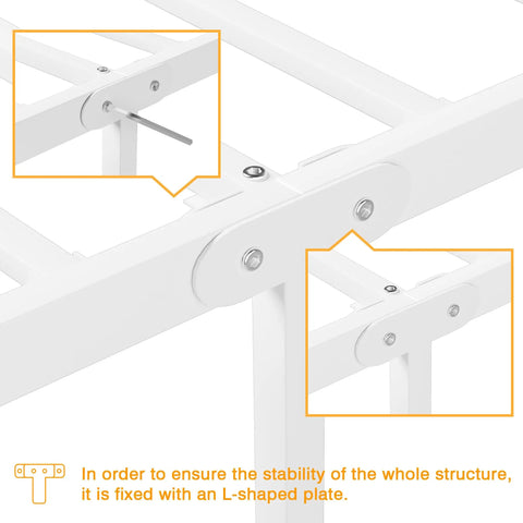 Close-up of the Rock Solid Heavy Duty White Twin Bed Frame With Headboard And Footboard Metal Platform Base's L-shaped plate support.