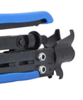 Close-up of Coaxial Cable Crimping Pliers Set For RG6 RG59 RG11 F Connectors with adjustable and reversible blades