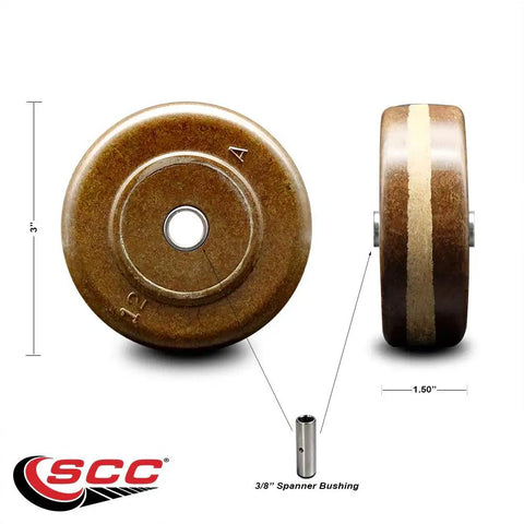 High Temperature Phenolic Caster Wheel Crafted Tough As Nails For Heavy Duty Warehouse Equipment Delivers Rock Solid Performance With A 3 Inch By 1.5 Inch Tread And 3 Eighth Inch Bore Handles 400 Lbs Smoothly