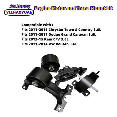 4 Piece Engine Motor Mount Set For 2011-2017 Grand Caravan 3.6L Chrysler Town And Country Ram CV VW Routan Replacement 5273883AD 4880492AA displayed