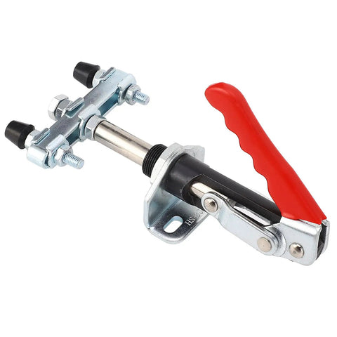 Beefy Quick Release Push Pull Toggle Clamp With Adjustable Elbow Joint And 185 Degree Handle For Metalworking Woodworking Welding And Machinery Maintenance Built From High Carbon Steel For Heavy Duty Precision Clamping, red handle