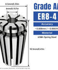 ER8-4 Spring Pro-Grade Collet Set 0.08mm Precision CNC Lathe Milling Chuck dimensions and material specs