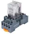 Heavy Duty 24V DC Relay With 14 Pin Socket Base And LED Indicator 5 Amp Coil 4PDT 4NO 4NC Configuration DIN Rail Mount