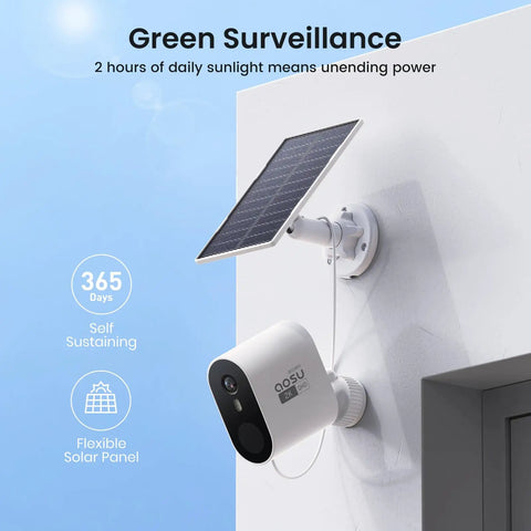 SolarCam Pro Add On Camera For System Expansion, Requires Base To Operate, mounted with solar panel on outdoor wall.