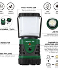 Bright 1000 Lumen Rechargeable Go To Camping Lantern With 4400mAh Power Bank Green LED Tent Light Four Modes Waterproof Outdoor Lantern For Hiking Emergencies USB Cable Included Easy Hang Hook showing features