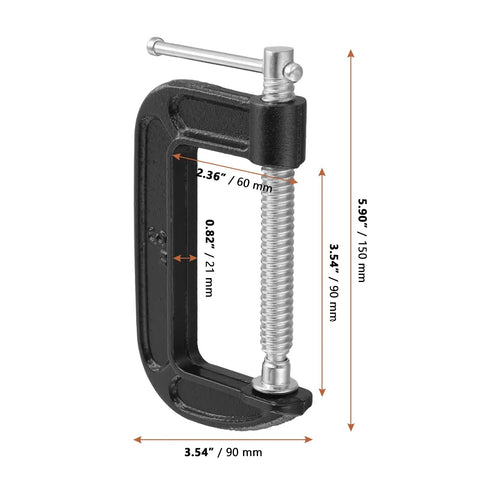 Heavy Duty Black Cast Iron Mini C Clamps Set, 3 Inch Small G Clamps With 90mm Jaw Opening, Ten Pack For Woodworking, Welding, Building Projects And Repairs, Tight Grip Handy For Quick Setups, Durable And Reliable Clamp Collection, black cast iron C clamp with 90 mm opening