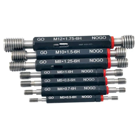 Pro Grade 7 Piece Metric Go No Go Thread Gage Set With Handle For Precise Thread Gauging Includes M3 X 0.5 M4 X 0.7 M5 X 0.8 M6 X 1.0