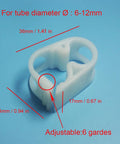 Adjustable Tube Clamps Set 0.236 To 0.472 Inch Diameter Tubing For Laboratory Flow Control Pinch Valve Hose Clamp Pack Of 5 White POM Plastic For Easy Precise Liquid Flow with dimensions labeled