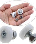 12 Pieces 19mm Drawer Rollers Plastic Pulleys With Nut For Sliding Furniture Bearings Replacement Parts in hand and close-up view