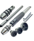 Pro Grade MT3 Morse Taper Lathe Tailstock Tap And Die Holder Set Eight Piece Threading And Tapping Kit with arbor knurled sleeve.