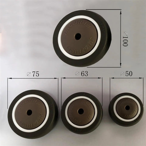 Four Pack Three Inch Rubber Swivel Casters Featuring Silent Roll Action And Foot Stop Brakes Heavy Duty Stem Mounted Furniture Wheels showing size variations.