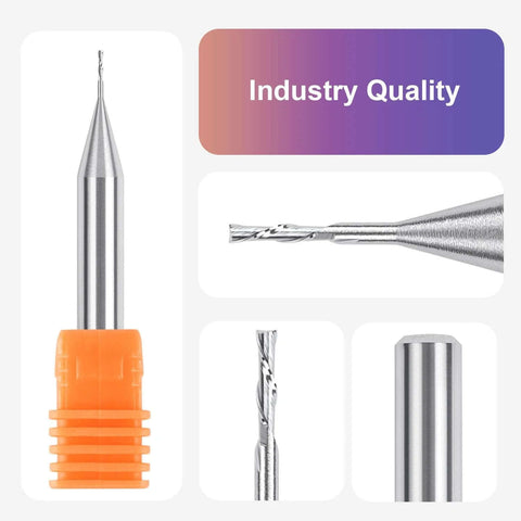 SpeTool 1/32 in downcut inlay router bit with 1/4 in shank, carbide CNC end mill for woodworking.