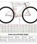 Diagram of 700C Carbon Road Bike Frameset With Fork Internal Routing C Brake Lite And Slick Aerodynamic Build showing size options.