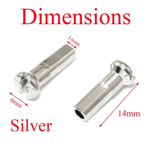 36 Pack 14mm Spoke Nipples for 14G Mountain Bike Wheels, Silver Carbon Steel, Built Tough and Rust Resistant, size details shown